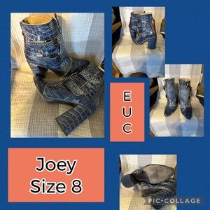 Freebird Blue Croc-Embossed Ankle Boots